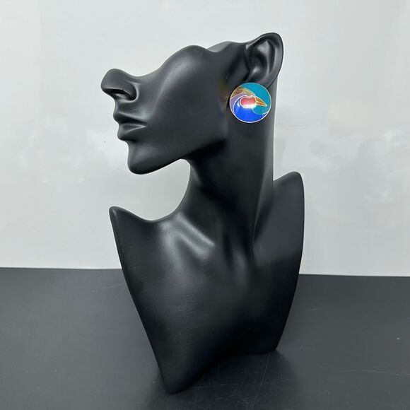 Laurel Burch enamel Harlequin bird earrings - Picture 2 of 3